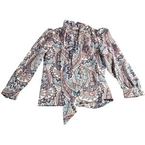 Vintage Donnkenny Paisley Blouse Womens Size 12 Retro 70s Long Sleeve Tie Neck